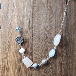 20 Inch Sterling Silver Stones Shells And Pearl Long Rustic Necklace